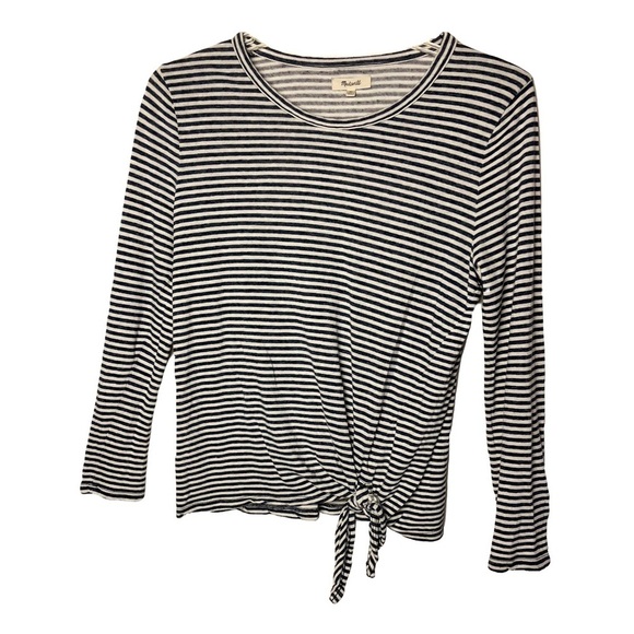 Madewell | Navy Blue Sound Check Striped Side Tie Long Sleeve Tee, XL - Picture 1 of 6